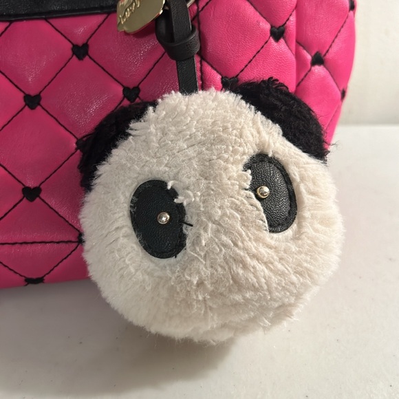 Betsey Johnson Pink Fuchsia Quilted Faux Leather Backpack Purse W/Panda Plush - Picture 2 of 8